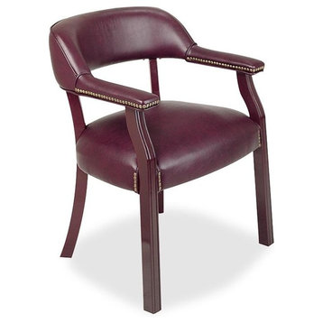 Lorell Traditional Captain Side Chair, Wood, Oxblood, Vinyl Burgundy Seat