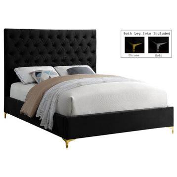 Cruz Velvet Upholstered Bed, Black, Full