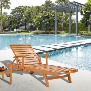 Teak Bahama Reclining Pool Lounger with Wheels made from A-Grade Teak Wood