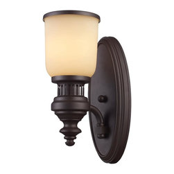 ELK Lighting - ELK Lighting Chadwick 1-Light Wall Sconce, Oiled Bronze and Amber Glass - Wall Sconces