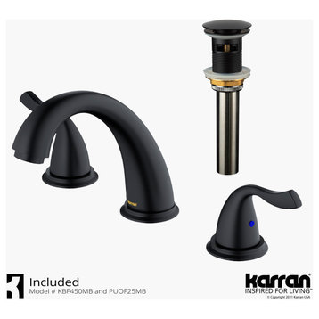 Karran 3-Hole 2-Handle Widespread Faucet With Pop-up Drain, Matte Black