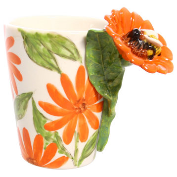 Bee and Flowers 3D Ceramic Mug