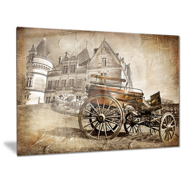 "Medieval Castle With Carriage" Contemporary Metal Wall Art, 28"x12"