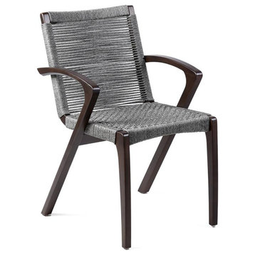 Nabila Outdoor Dark Eucalyptus Wood and Grey Rope Dining Chairs - Set of 2