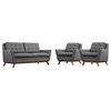 Modern Contemporary Urban Living Armchairs and Sofa Set, Gray Gray, Fabric