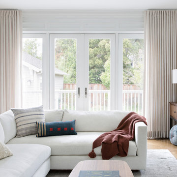 Bright Family Room with Layered Textiles and French Doors
