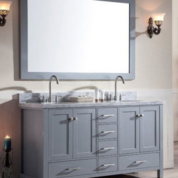 61 inch Double Sink Bathroom Vanity Set Grey Finish Carrara White Marble Top - Bathroom Vanities And Sink Consoles