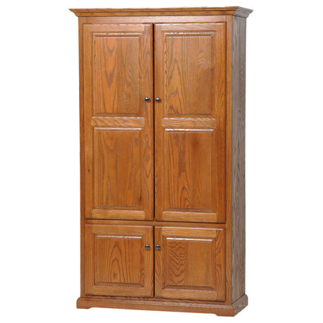 Double Wide Oak Kitchen Pantry, Medium Oak