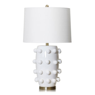 Carmen 29-inch H Table Lamp with Clear Crystal Polished Brass Base and  White Linen Fabric Shade