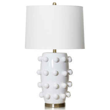 Marni Ceramic Table Lamp White Finish, Brass Base White Hardback Shade