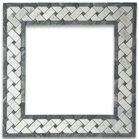 Carrara Venato Marble Basketweave Mosaic Border Dark Gray Dots Honed, 1 sheet
