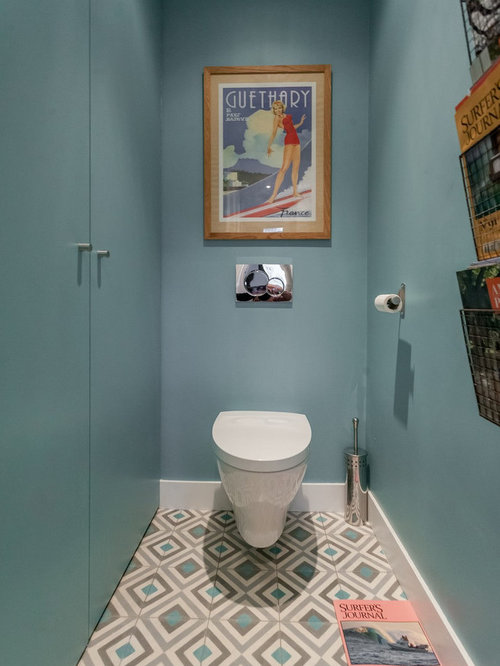 Photos et id es d co de WC  et toilettes avec un mur bleu 