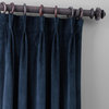 Pleated Blackout Velvet Curtain Single Panel, Midnight Blue, 25"x84"