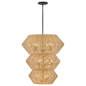 Hinkley Luca Extra Large Multi Tier Chandelier, Black With Camel Rattan Shade