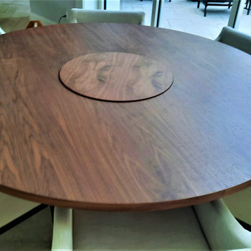 Walnut dining table with lazy susan