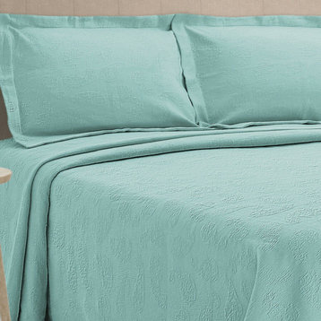 100% Cotton Paisley Bedspread and Pillow Shams, Aqua, Queen