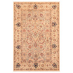 Bareens Designer Rugs - Chic Ziegler Douglass Beige Green Hand-Knotted Wool Rug - 6'8'' x 9'7'' - Enhance the ambiance of your home with this magnificent Persian-influenced Turkish hand-knotted rug made by skilled artisans capable of creating the most exceptional vegetable dyes and hand-spun wool. This exquisite handmade rug is a one-of-a-kind Peshawar Kafkaz, otherwise identified as Chobi, Chobi Peshawar, Oushak, or Ziegler rug. These handmade rugs are crafted in Pakistan utilizing superior-quality wool imported from Australia, New Zealand, and Korea in two types of weaves: the Persian weave and the Mori weave. This rug is meticulously crafted by hand using the finest natural vegetable dyes extracted from local plants. The artisans use a blend of hand-spun local and fine merino wool, resulting in a rug with a compelling texture, higher lanolin content, and longer staple. The artisans occasionally incorporate natural or artificial silk into the pile to enhance specific motifs. The finished product is an awe-inspiring execution of flawless design and an understated palette that exudes elegance.