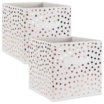Nonwoven Polyester Cube 13"x13"x13" Small Dots White/Copper, Set Of 2