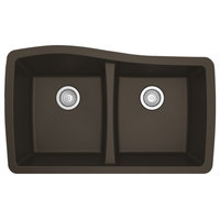 Karran Undermount Quartz 33" 50/50 Double Bowl Kitchen Sink, Brown