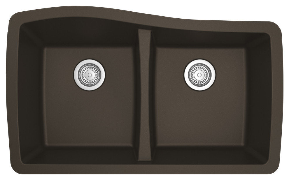 Karran Undermount Quartz 33" 50/50 Double Bowl Kitchen Sink, Brown