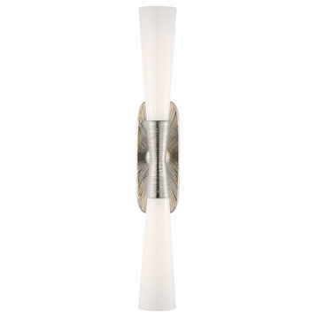 Utopia 32" Double Bath Sconce in Polished Nickel with White Glass
