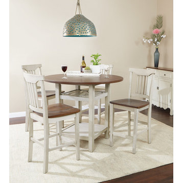 Berkley 5pc Set- Table Chairs in Antique White with Wood Stain Finish