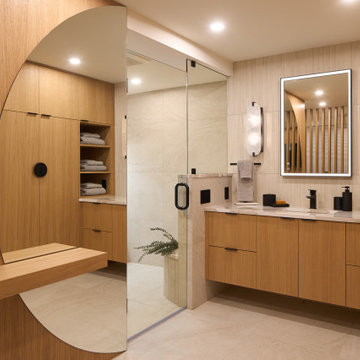 Contemporary Millwork | Warm Wood Veneer & Modern White Millwork | Vancouver, BC