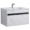 Alpine Wall Mount Bathroom Vanity and Sink, White Marble, 30"