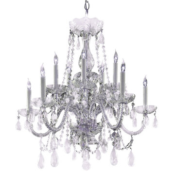 Traditional Crystal Ten Light Polished Brass Up Chandelier