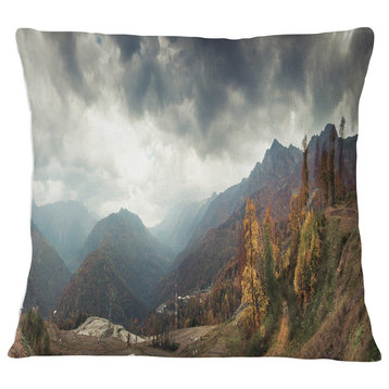 Caucasus Mountains White Panorama Landscape Printed Throw Pillow, 16"x16"