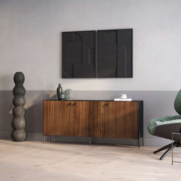 Walnut and black sideboard