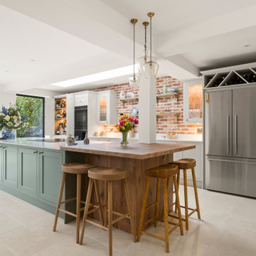 Large Shaker Kitchen Island with Timber Breakfast Seating