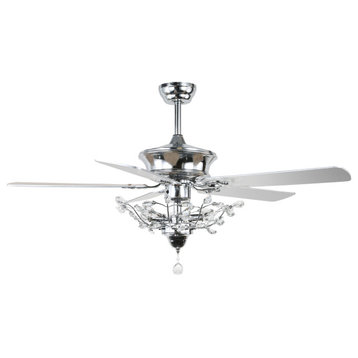 5 - Blade Crystal Ceiling Fan with Remote Control and Light Kit Included, Chrome