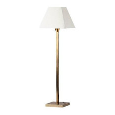 Brass Tall Ecru Tapered Square Table Lamp, Gold
