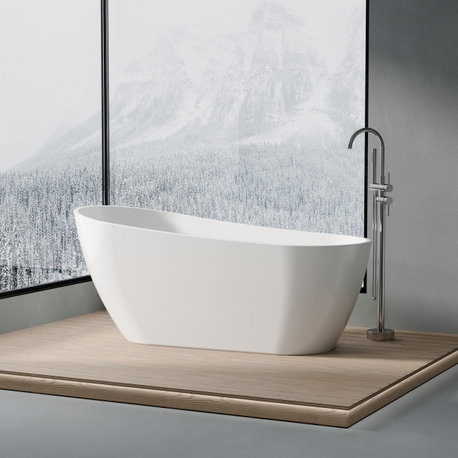 100% Acrylic Freestanding Bathtub with Drain and Overflow, Glossy White, 67"