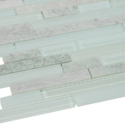 Aqua Glossy Random Brick Pattern Marble & Glass Mosaic Tiles - Home Decor