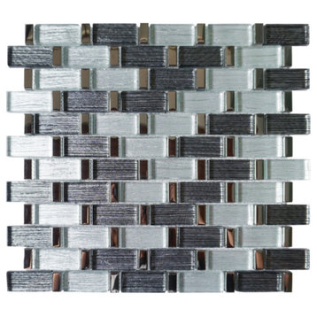TFERG-04 1x2 Galaxy Gray and Silver Brick Glass Mosaic Tile, Sample Swatch