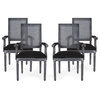 Zentner Wood and Cane Upholstered Dining Chair, Black + Gray, Set of 4