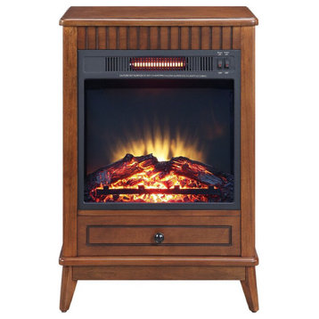 Benzara BM274627 32" Wood End Table With LED Electric Fireplace, 1 Drawer, Brown