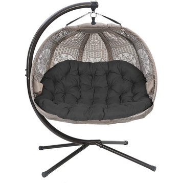 Hanging Porch Loveseat Swing, Sand Cover & Washable Black Cushion, Dreamcatcher