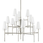Hudson Valley Lighting - Bowery 15-Light Chandelier Polished Nickel Finish - Ridged accent pieces are the tie that binds the versatile Bowery family together. From glass globe-shaped bath and vanity pieces and large Belgian linen shade pendants to metal shade picture lights and Aged Old Bronze sconces, all in a variety of sizes and finishes, each fixture has its own feel and a unique role to play. Combine several throughout your home for a look that is complementary without being overly coordinated.