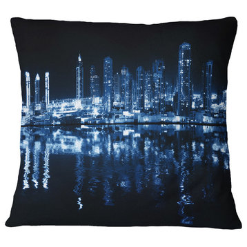 Glowing City At Midnight Cityscape Photo Throw Pillow, 16"x16"