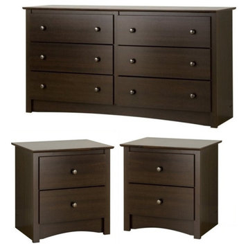 Home Square 3-Piece Set with 2 Night Tables and 6 Drawer Dresser in Espresso