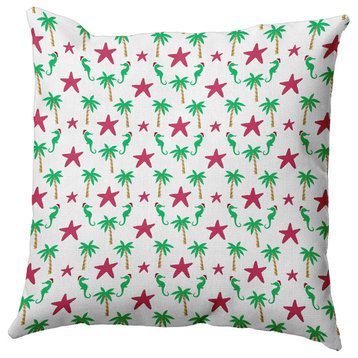 Christmas Beach Pattern Accent Pillow, Holiday Pink, 26"x26"