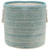 Textured and Distressed Cotton Storage Basket, Aqua/White