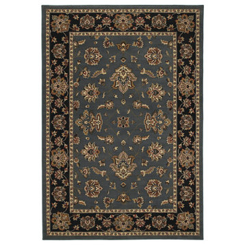 Aiden Traditional Vintage Inspired Blue/Black Rug, 4' x 5'9"