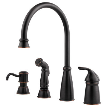 Avalon 1-Handle Kitchen Faucet With Side Spray and Soap Dispenser, Tuscan Bronze