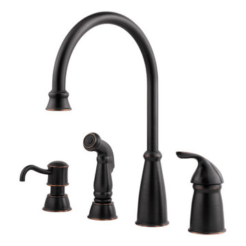 Avalon 1-Handle Kitchen Faucet With Side Spray and Soap Dispenser, Tuscan Bronze