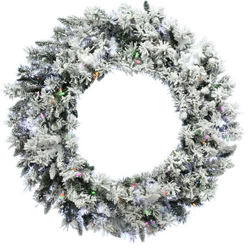 36-In. Mountain Pine Flocked Wreath With 3-Function Multi-Color LED Lights