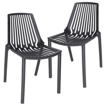 LeisureMod Acken Mid-Century Modern Plastic Dining Chair Set of 2 Black
